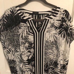 Women's Black and White Tropical V-Neck Blouse